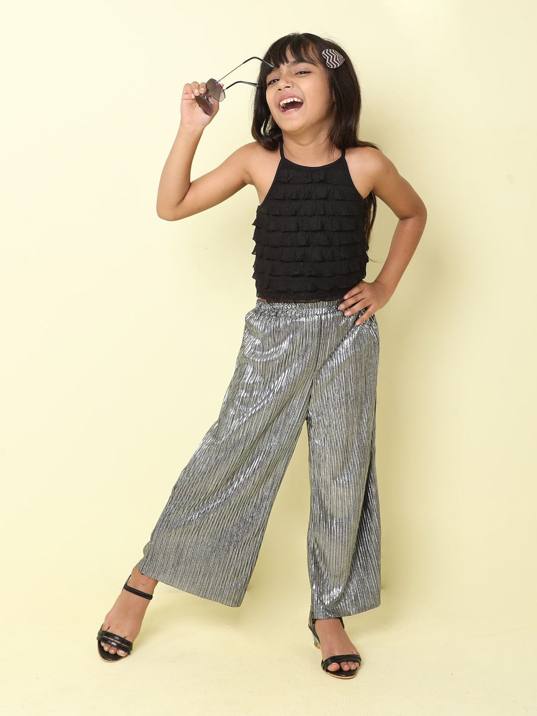 

taffykids Girls Layered Top With Palazzos, Black