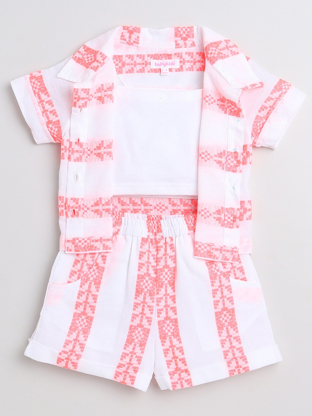 

taffykids Girls Striped Pure Cotton Shirt with Shorts, White