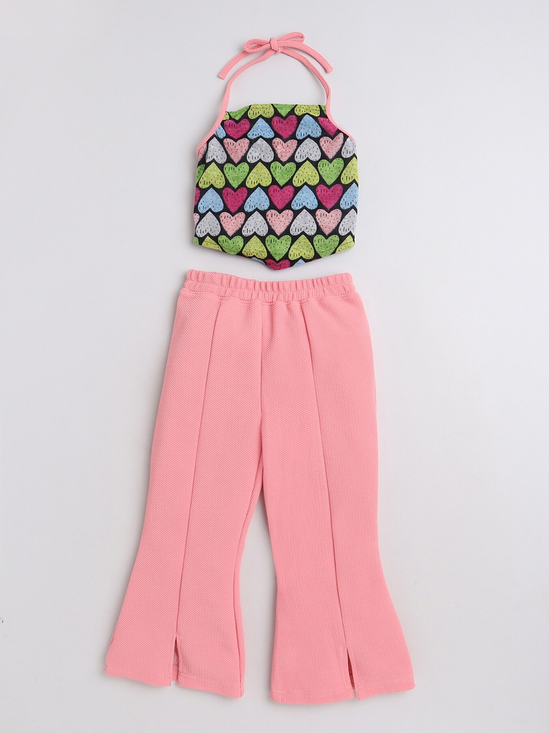 

taffykids Girls Printed Halter Neck Top with Trousers, Pink