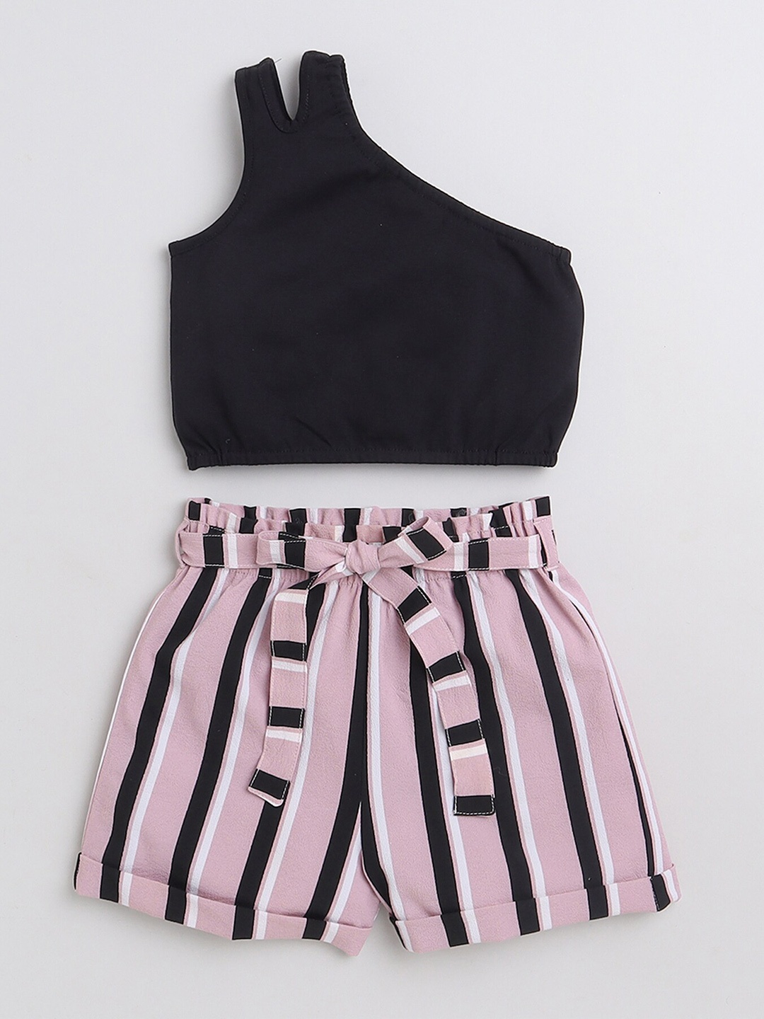 

taffykids Girls One Shoulder Crop Top with Shorts, Black