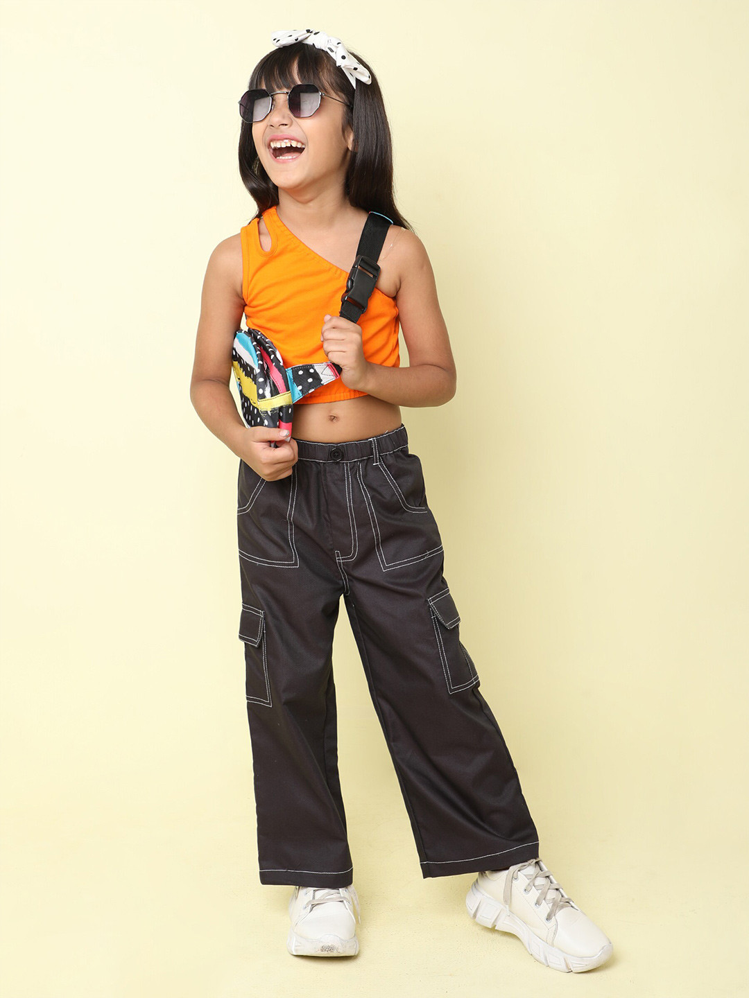 

taffykids Girls One Shoulder Top With Trousers, Orange