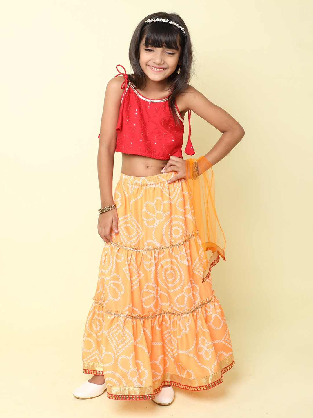 

taffykids Girls Embellished Sequinned Ready to Wear Lehenga & Blouse With Dupatta, Red