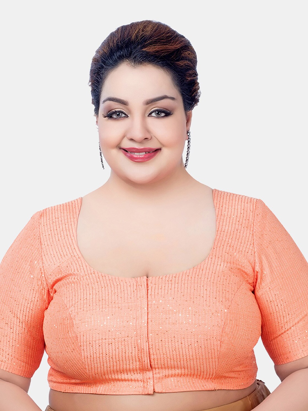 

neckbook Plus Size Embellished Ready Made Saree Blouse, Peach