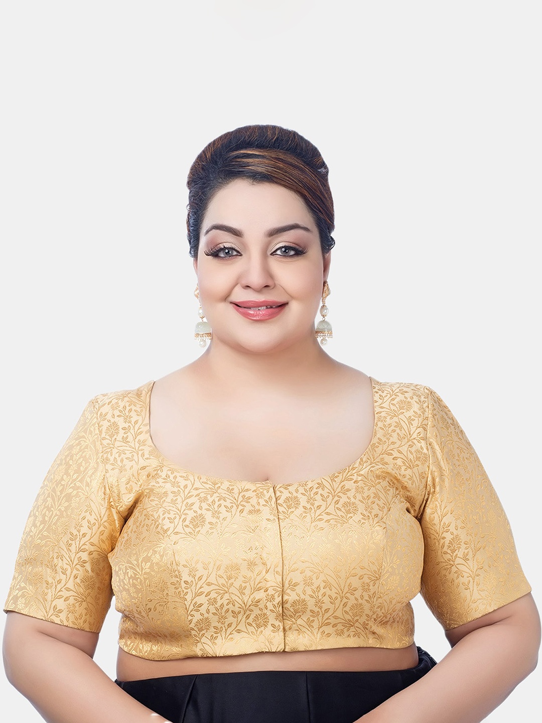 

neckbook Plus Size Woven Design Brocade Saree Blouse, Gold