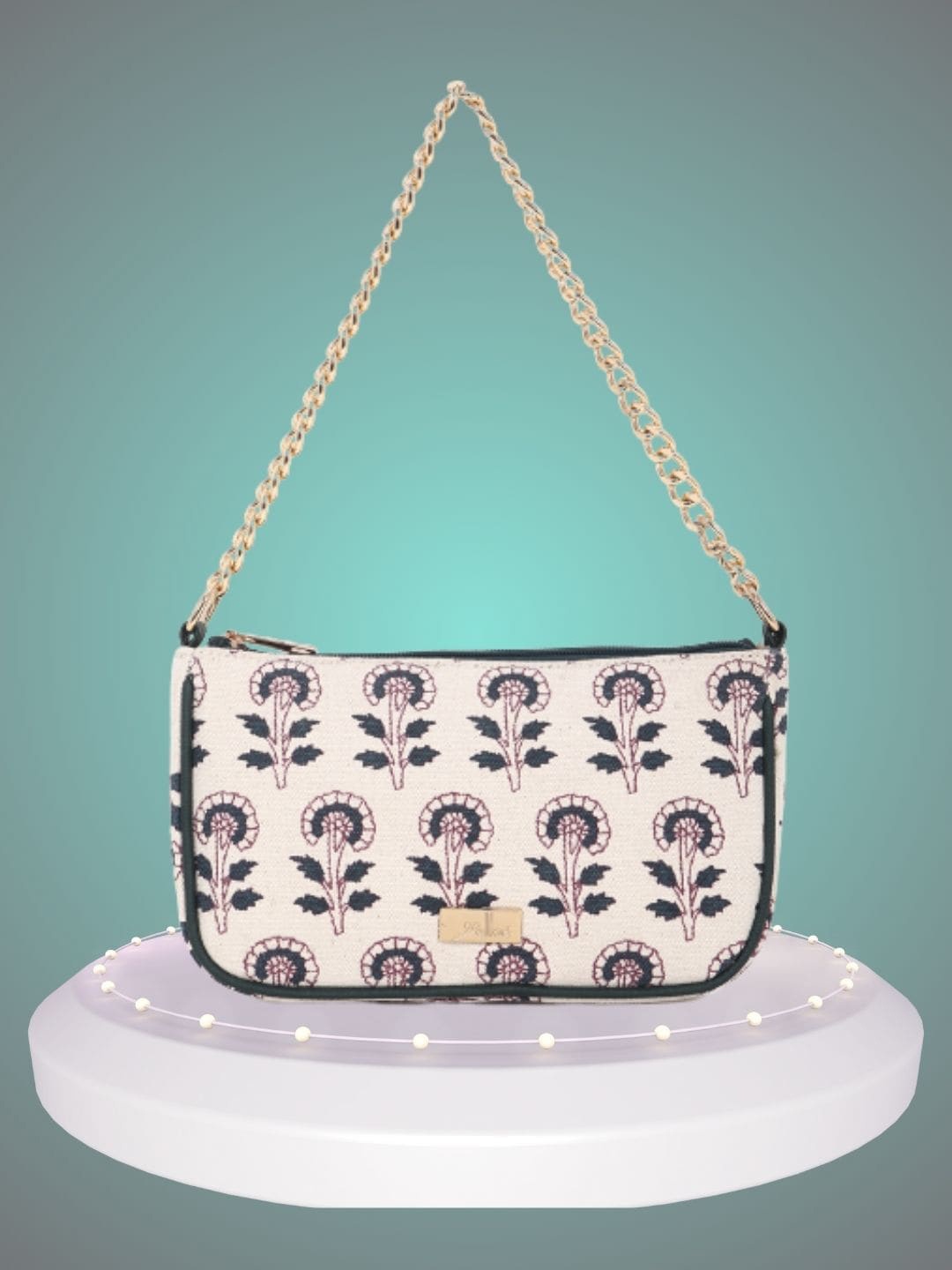 

yelloe Floral Printed Structured Sling Bag, Off white