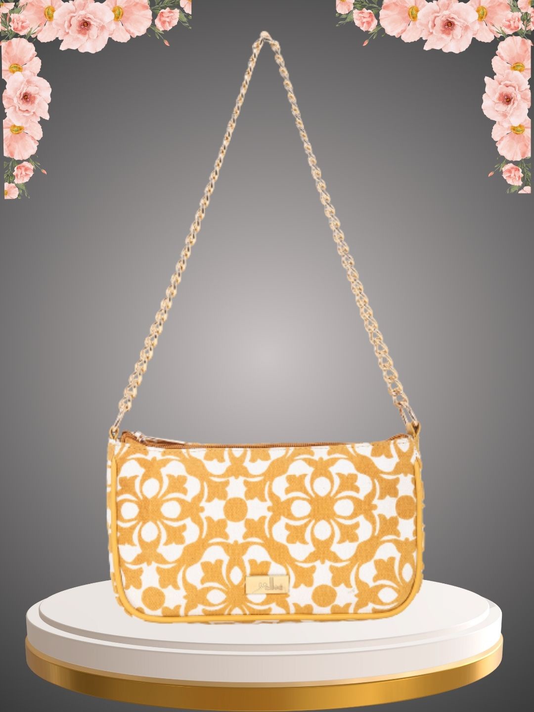 

yelloe Floral Printed Structured Sling Bag, Yellow