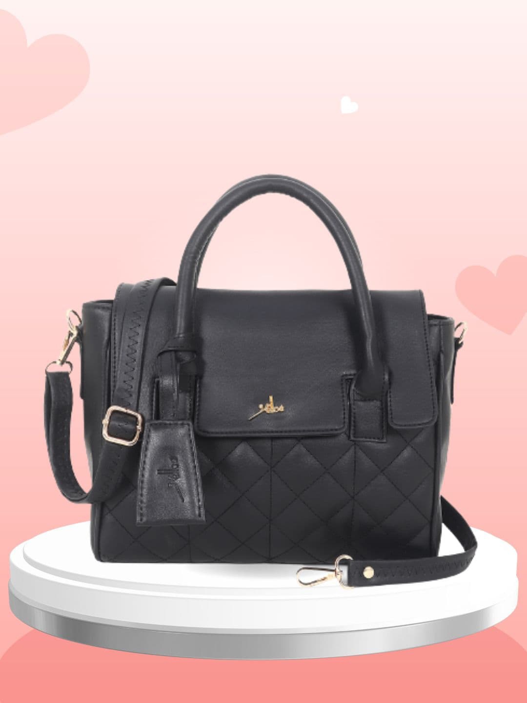 

yelloe Textured Structured Handheld Bag with Quilted, Black