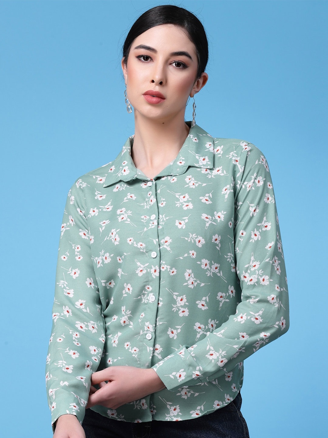 Oomph! Standard Floral Printed Formal Shirt, Green