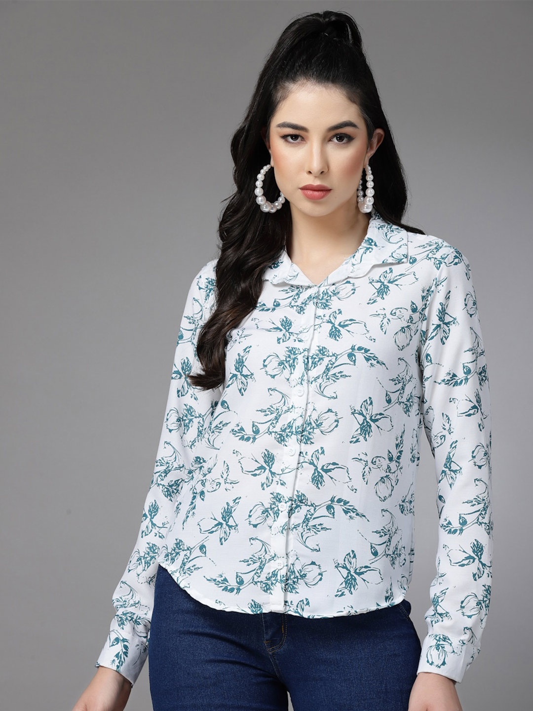 

Oomph! Standard Floral Printed Casual Shirt, White