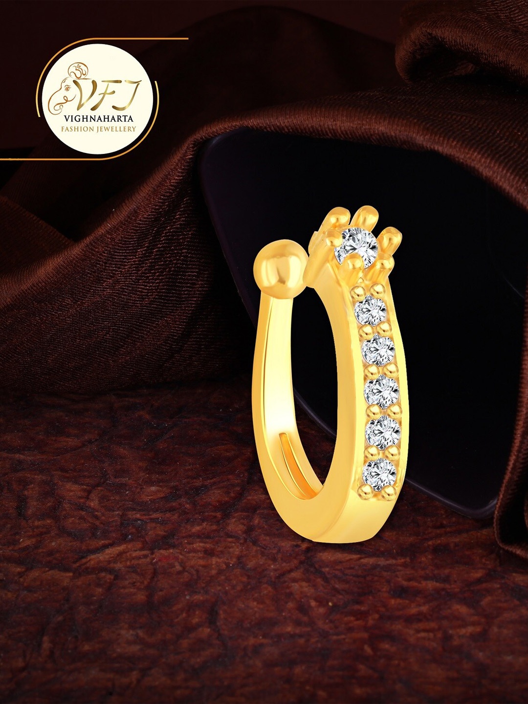 

Vighnaharta Gold-Plated CZ stone Studded Nosepin