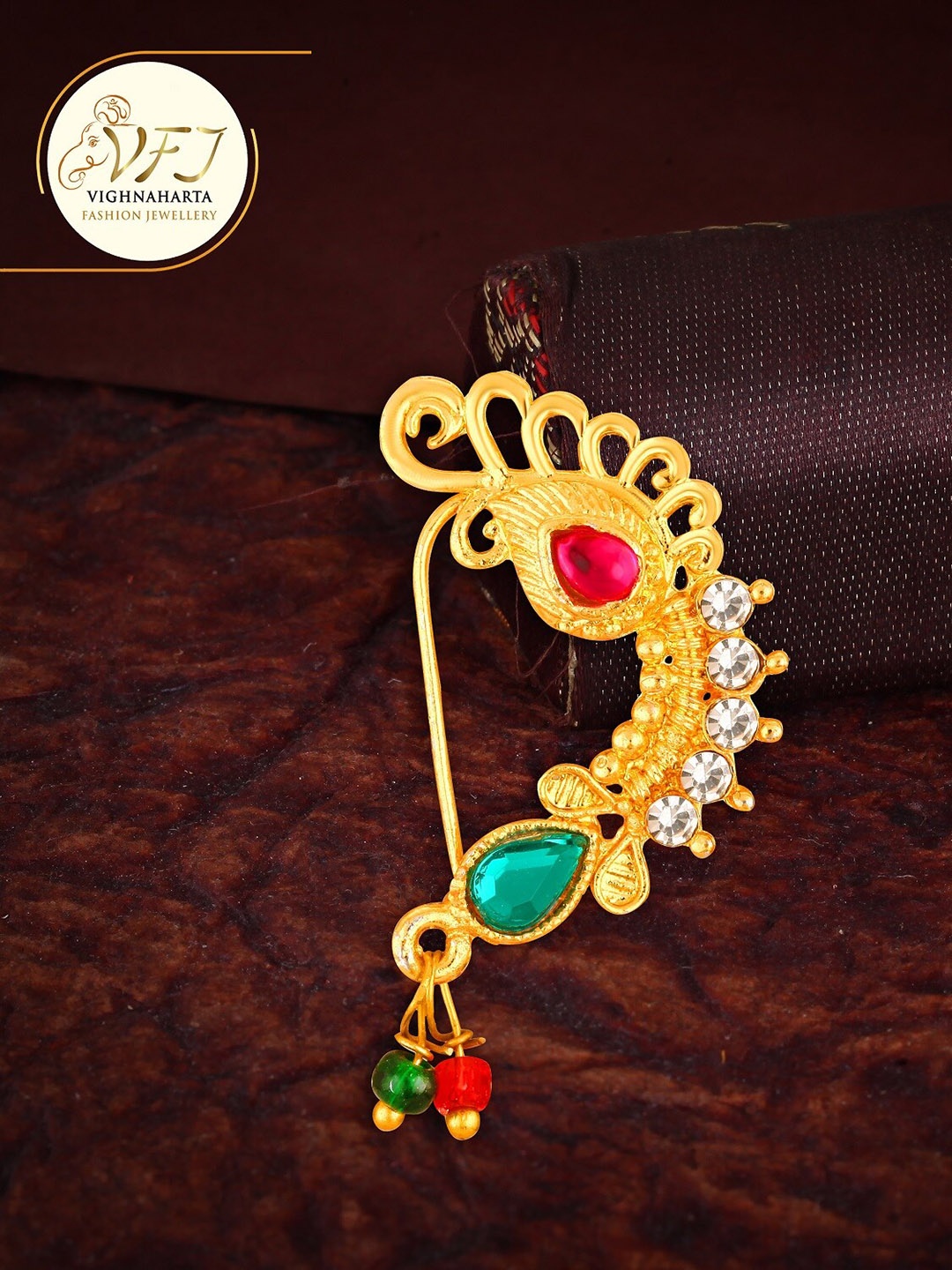 

Vighnaharta Gold-Plated Artificial Beaded Nosepin