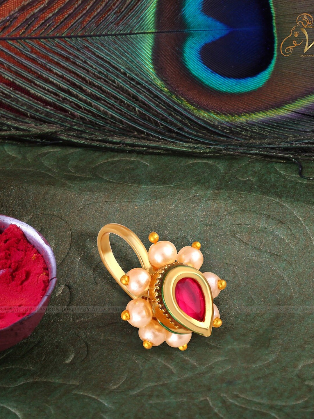 

Vighnaharta Gold-Plated & Beaded Nosepin