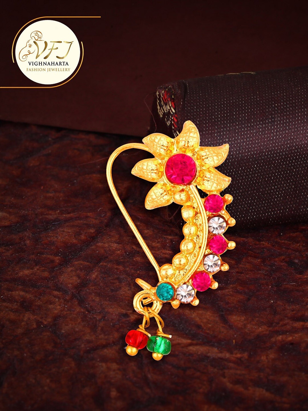 

Vighnaharta Gold-Plated Artificial Beaded Nosepin