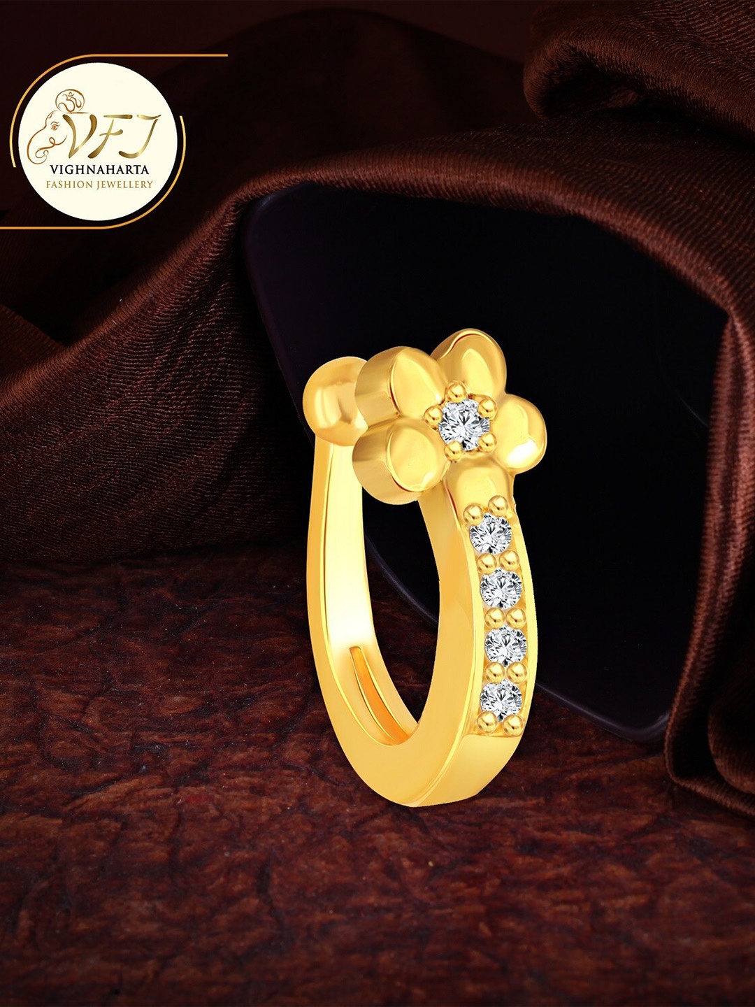 

Vighnaharta Gold-Plated & CZ-Studded Nosepin