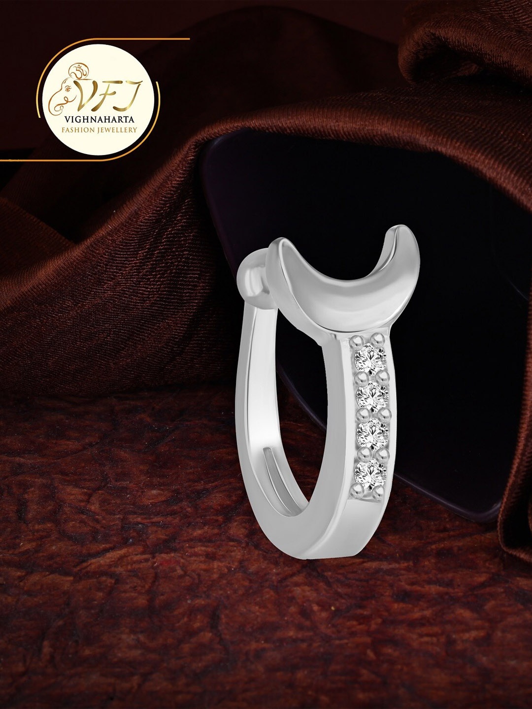 

Vighnaharta Rhodium-Plated & CZ-Studded Nosepin, Silver
