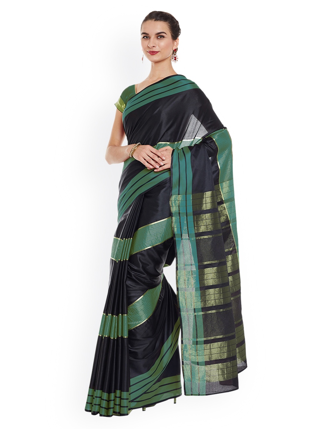 

Chhabra 555 Black & Green Art Silk Woven Design Banarasi Saree