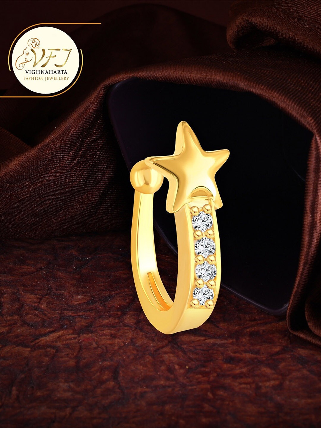 

Vighnaharta Gold Plated Cubic Zirconia Nosepin