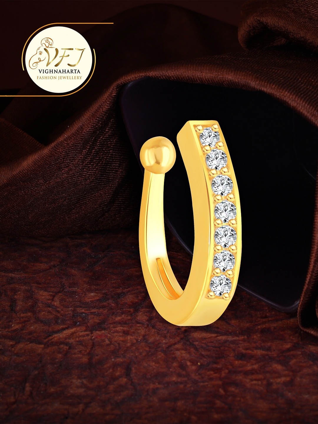 

Vighnaharta Gold-Plated & CZ Studded Nosepin