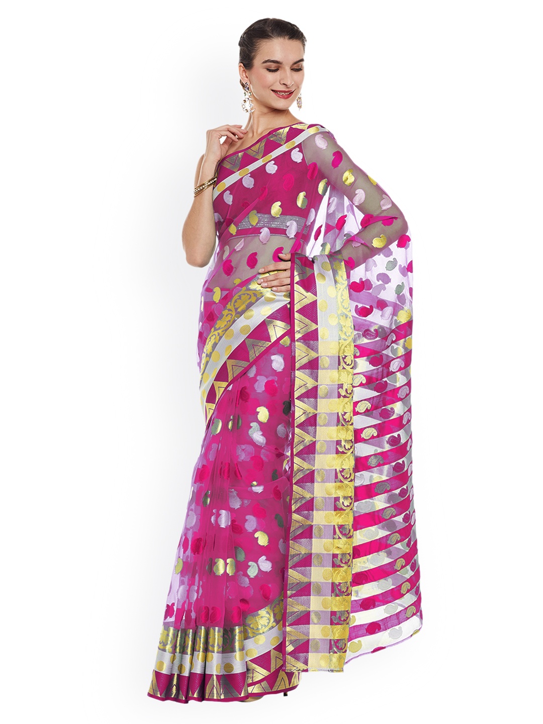 

Chhabra 555 Pink Art Silk Woven Design Banarasi Saree