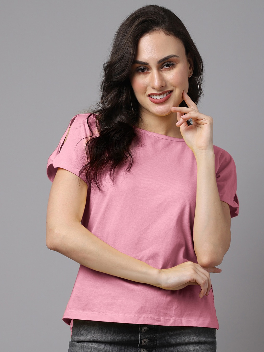 

Friskers Round Neck Cotton Top, Pink