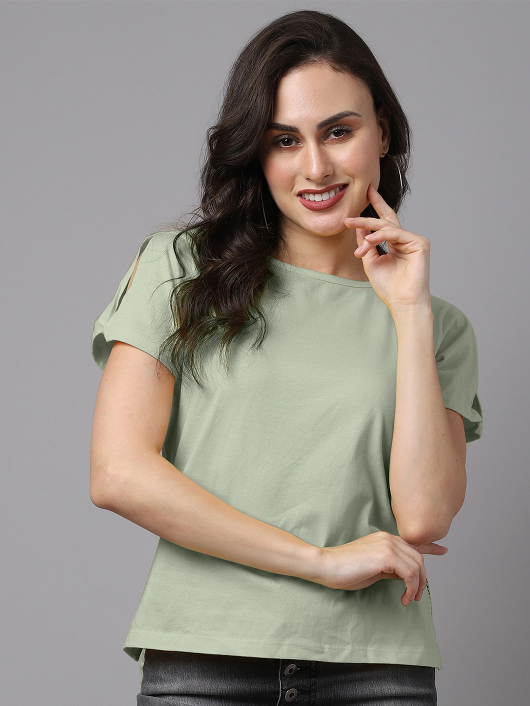 

Friskers Round Neck Pure Cotton Top, Sea green