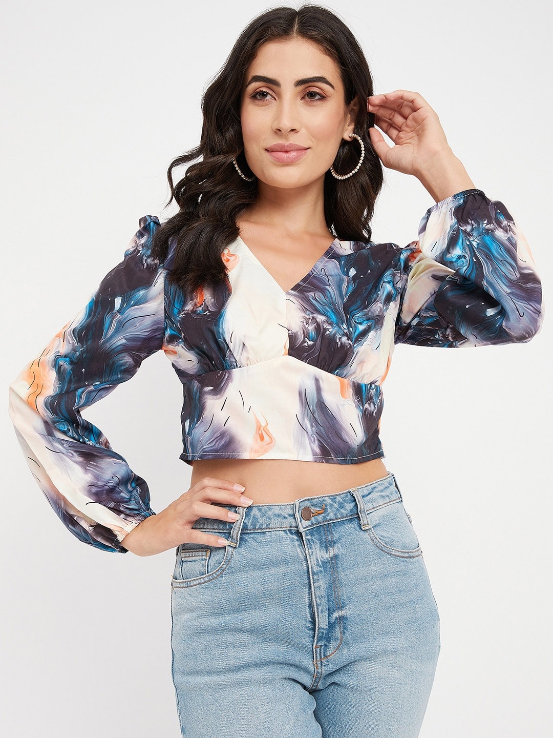 

BRINNS Floral Printed Regular Crop Top, White