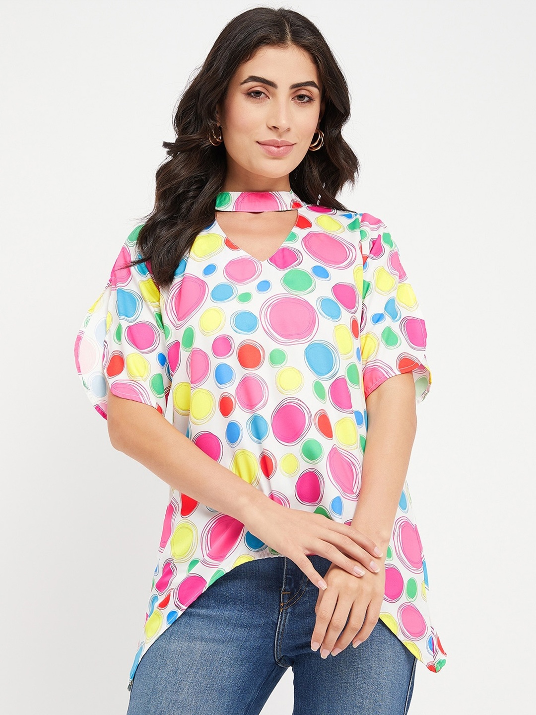 

BRINNS Geometric Printed Crepe Top, White