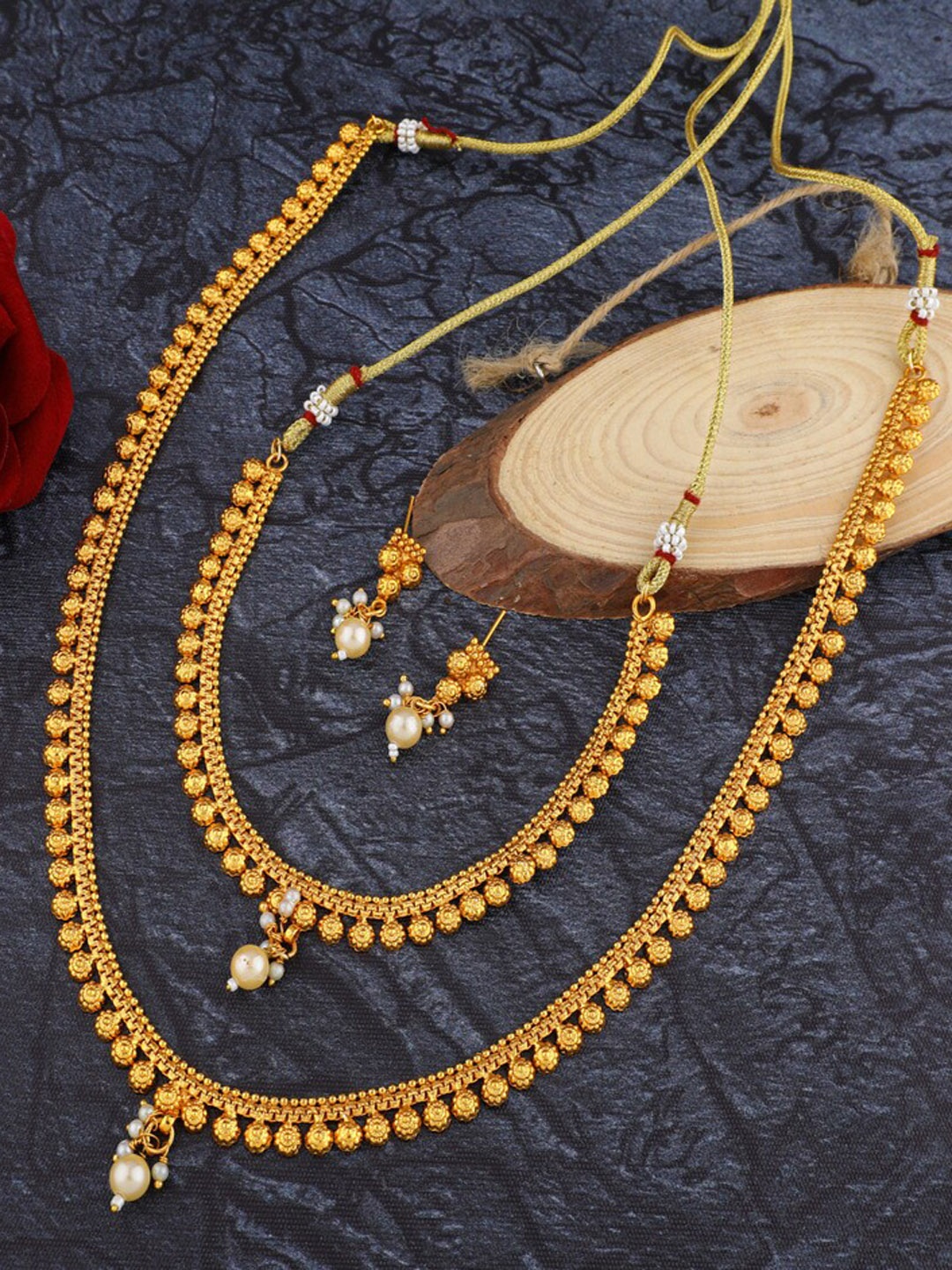 

ROFARWORD Gold-Plated Stone Studded & Beaded Jewellery Set