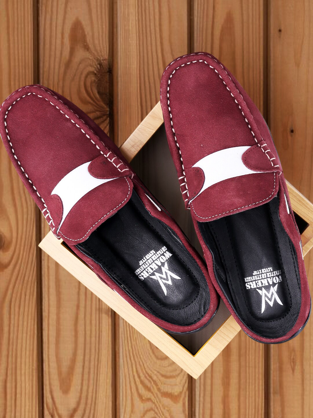

Woakers Men Leather Waterproof Lining Open Back Loafers, Maroon