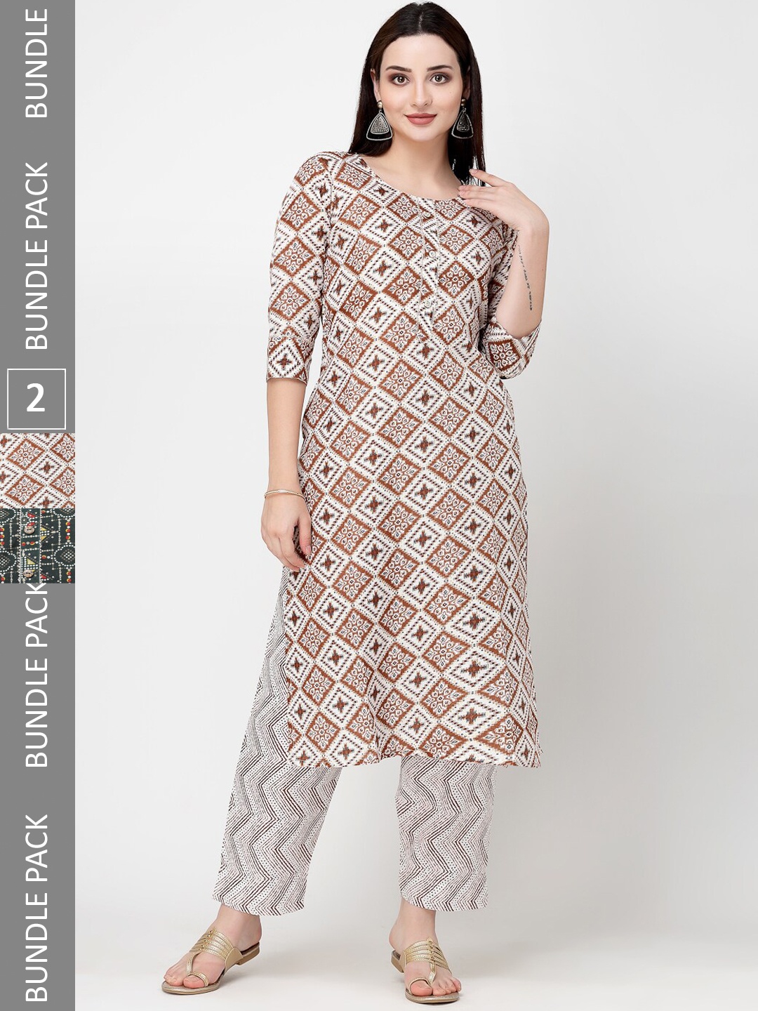 

KALINI Ethnic Printed Pure Cotton Straight Kurta with Trousers, Black