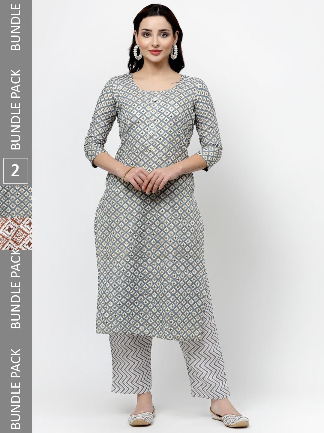 

KALINI Ethnic Printed Pure Cotton Straight Kurta with Trousers, White