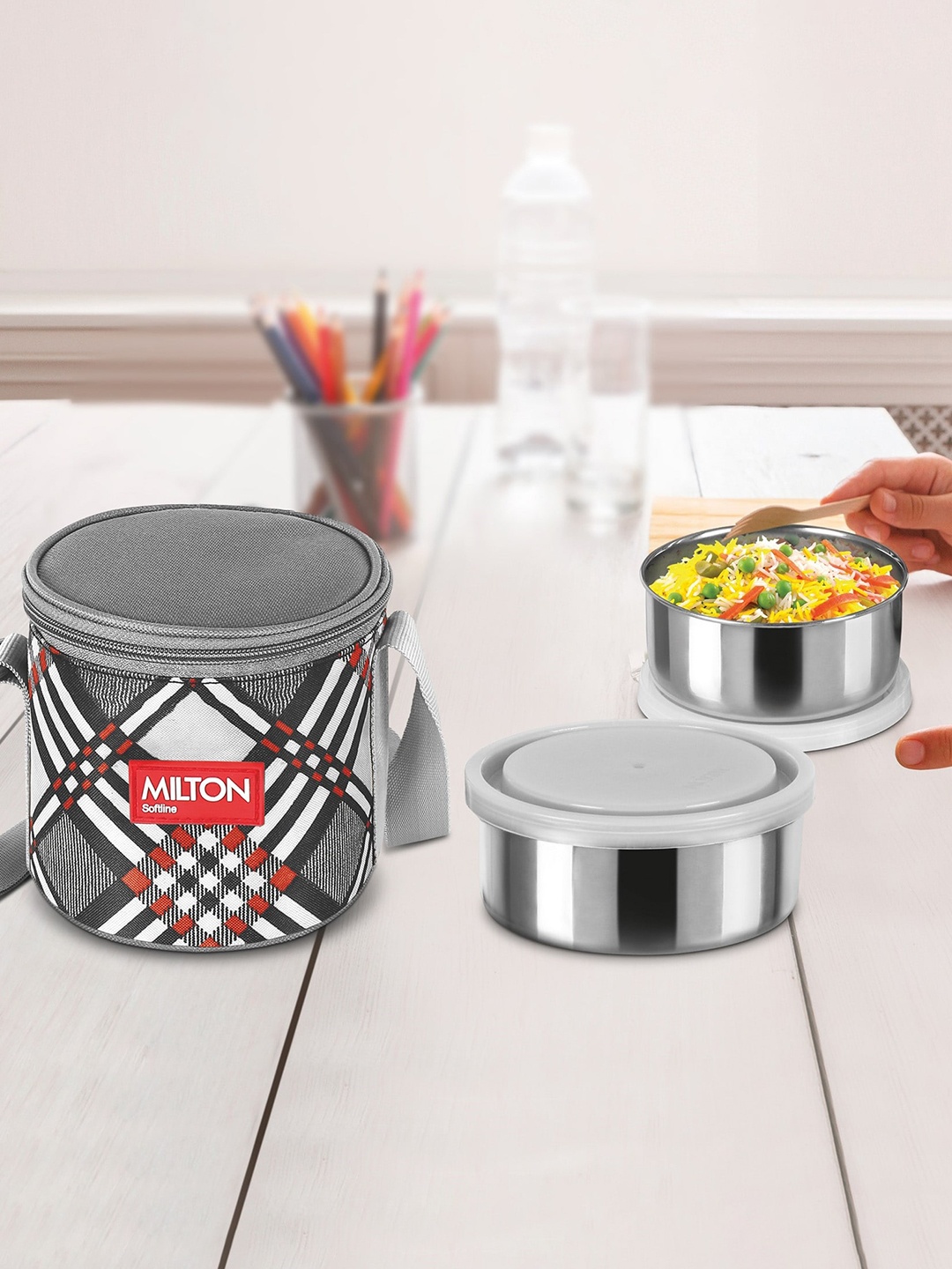 

Milton Steel Treat 2 Grey Stainless Steel Tiffin Containers with Jacket-280 ml Each