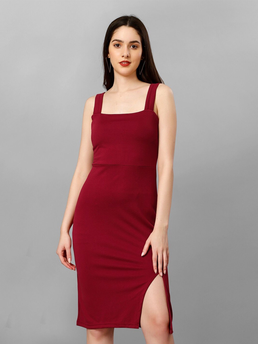 

APNISHA Square Neck Sleeveless Bodycon Dress, Maroon
