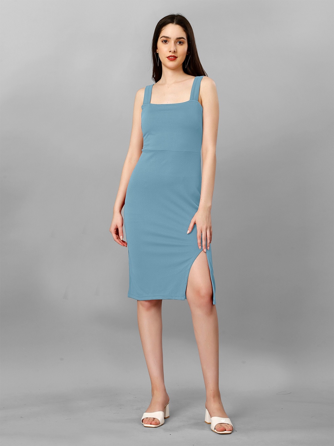 

APNISHA Square Neck Sleeveless Sheath Dress, Blue