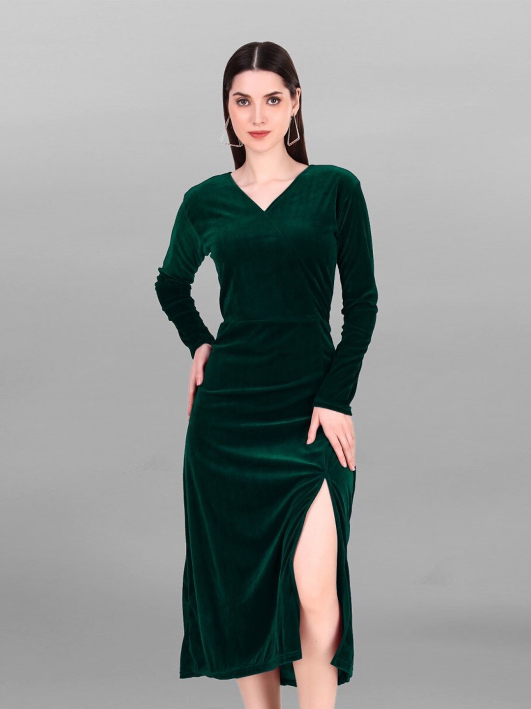 

APNISHA V-Neck Long Sleeves Sheath Midi Dress, Green