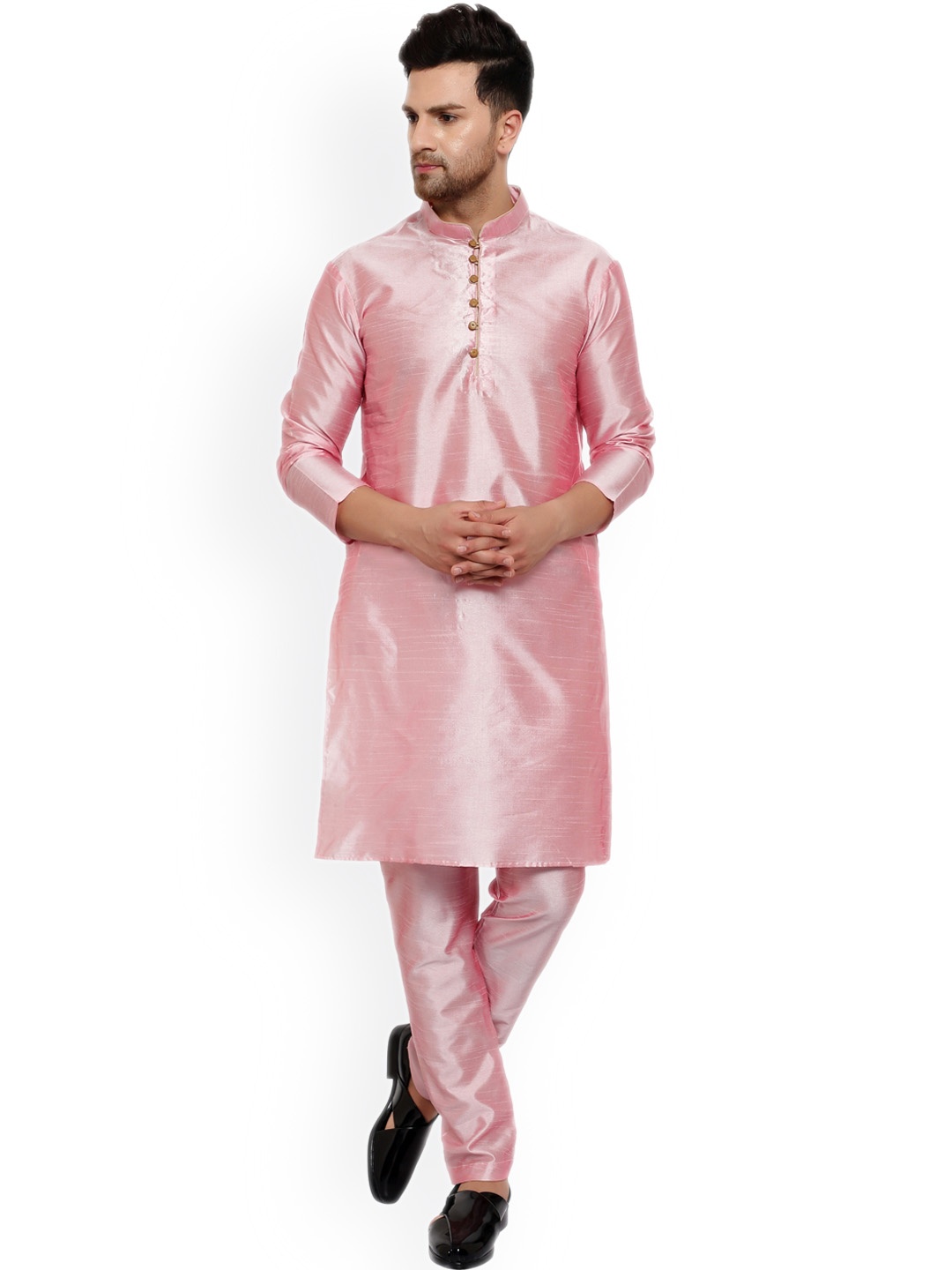 

ONNIX Mandarin Collar Long Sleeve Regular Kurta with Pyjama, Pink