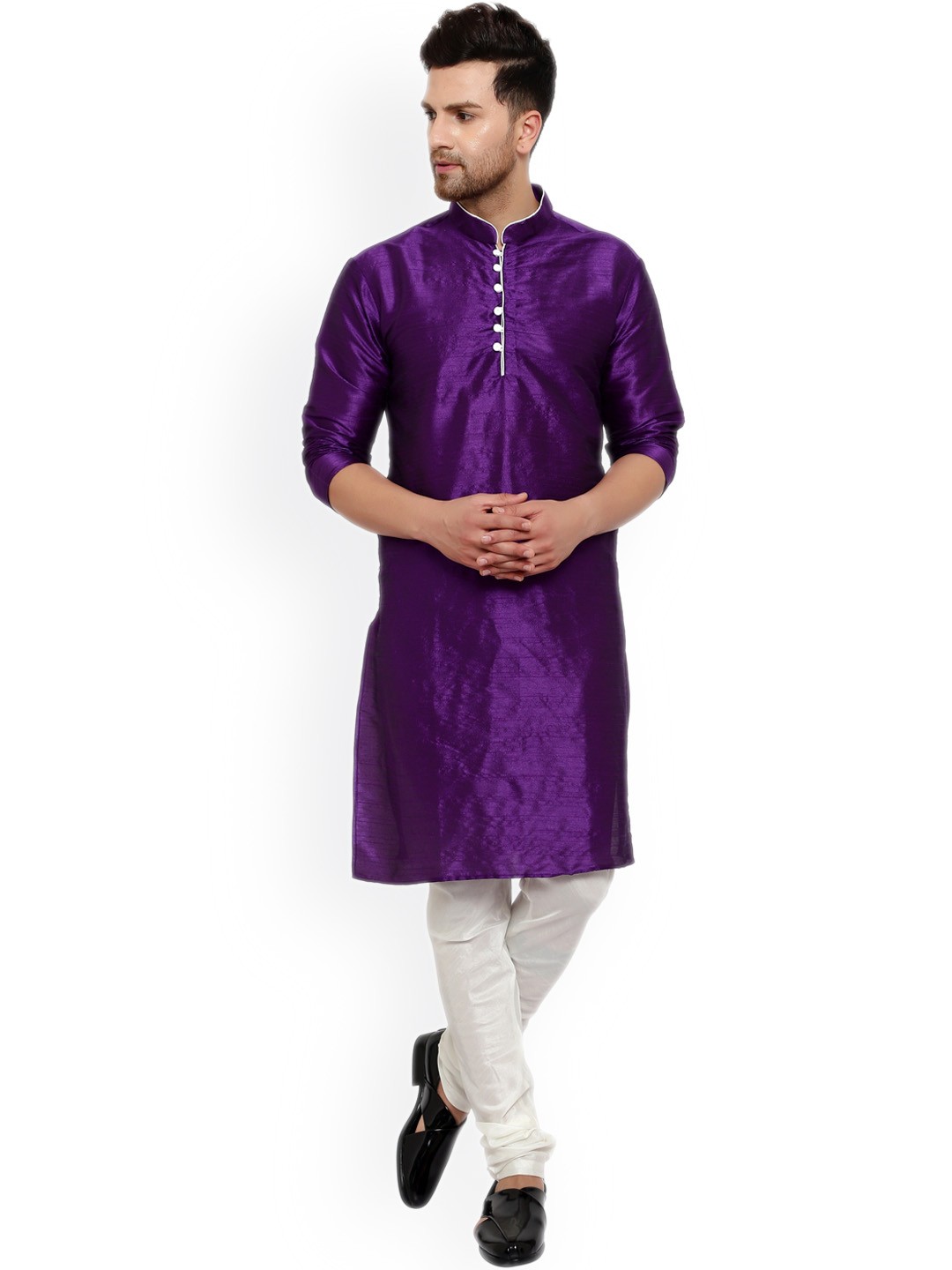 

ONNIX Mandarin Collar Kurta with Churidar Set, Purple