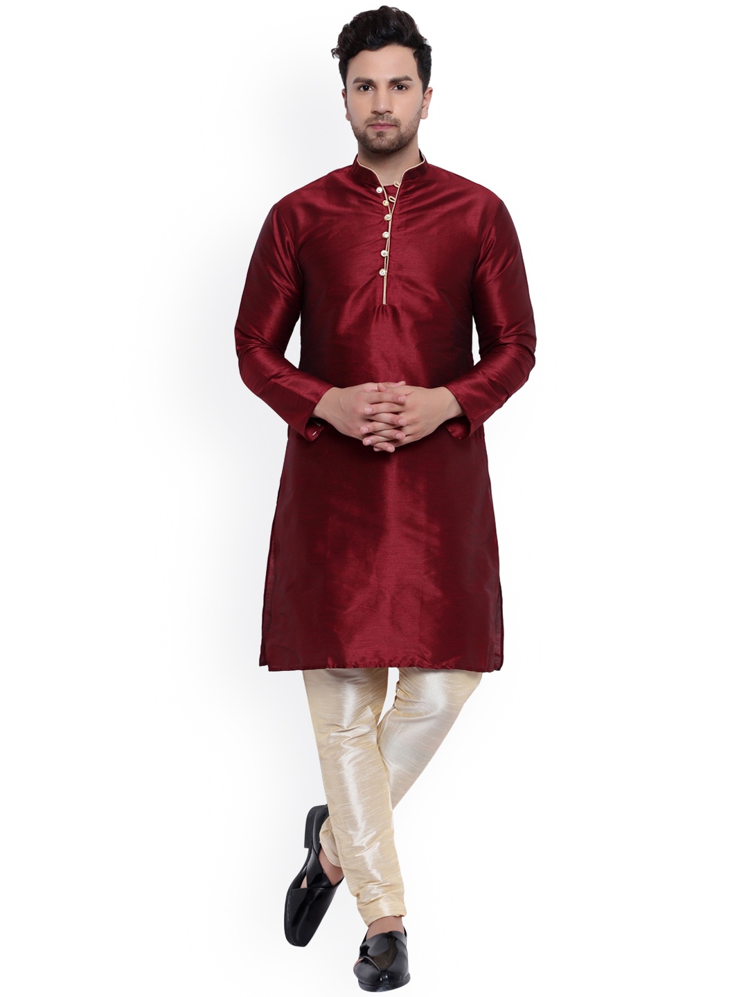 

ONNIX Mandarin Collar Kurta with Churidar Set, Maroon