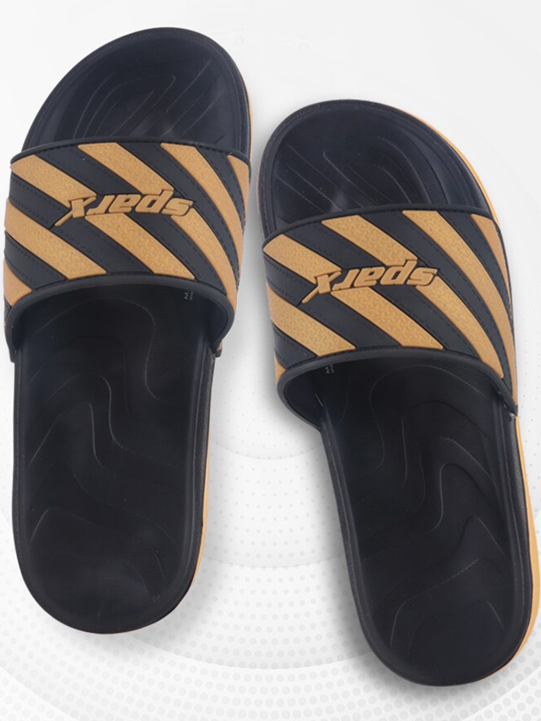 

Sparx Men Striped Rubber Sliders, Black