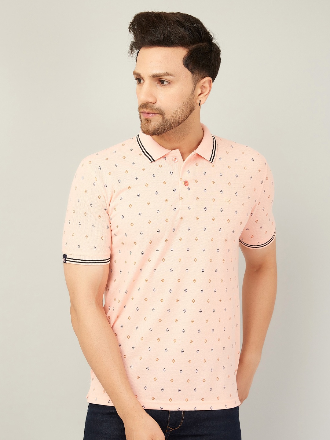 

WE PERFECT Printed Polo Collar Cotton Dry-Fit T-shirt, Orange