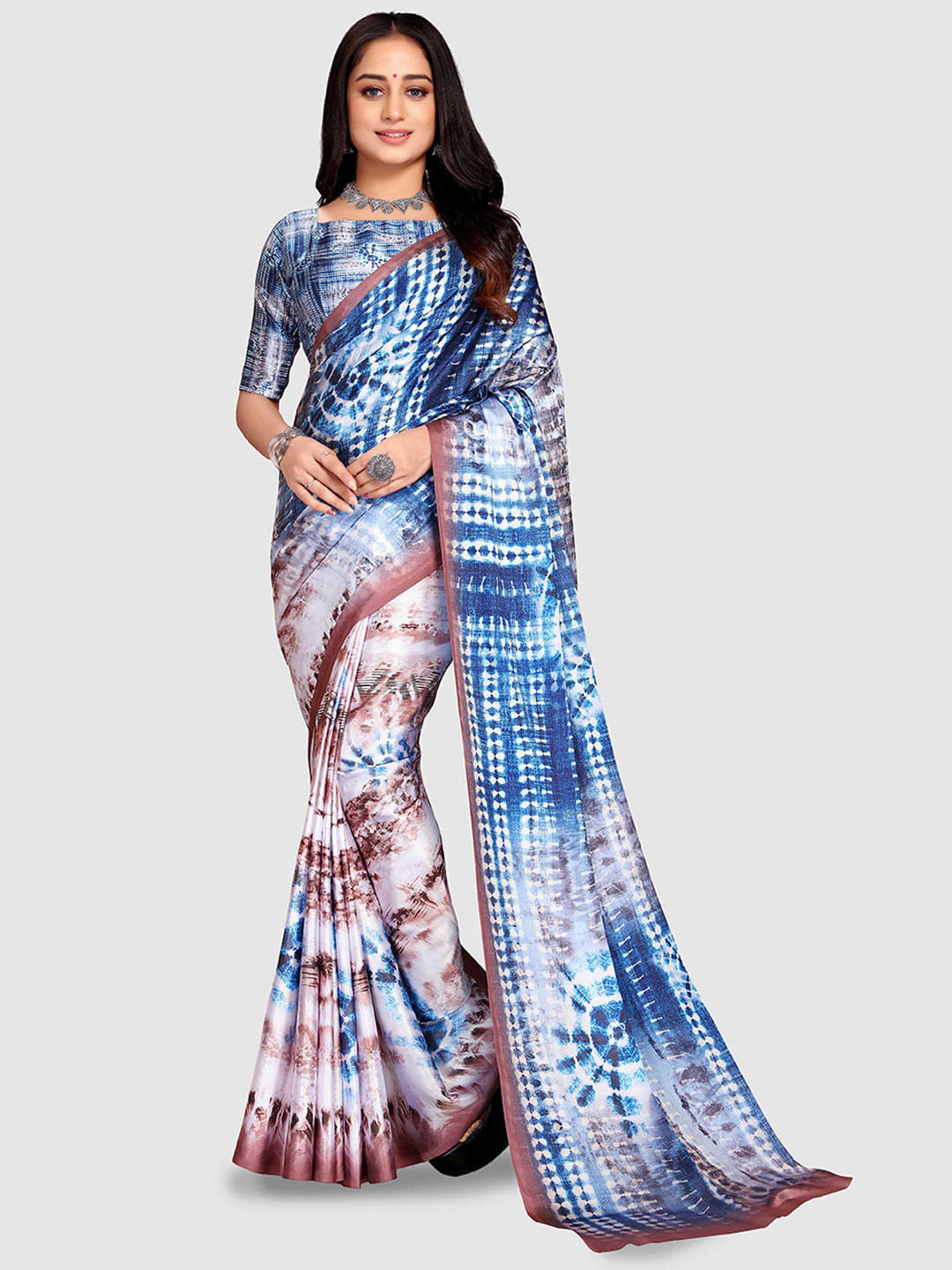 

VENISA Tie And Dye Printed Satin Saree, Blue