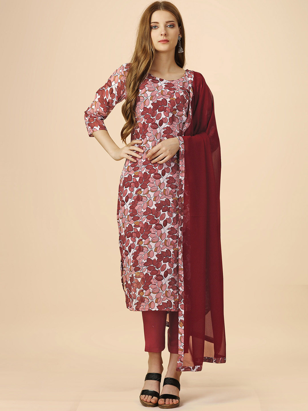 

KALINI Floral Printed Regular Kurta With Trousers & Dupatta, Magenta