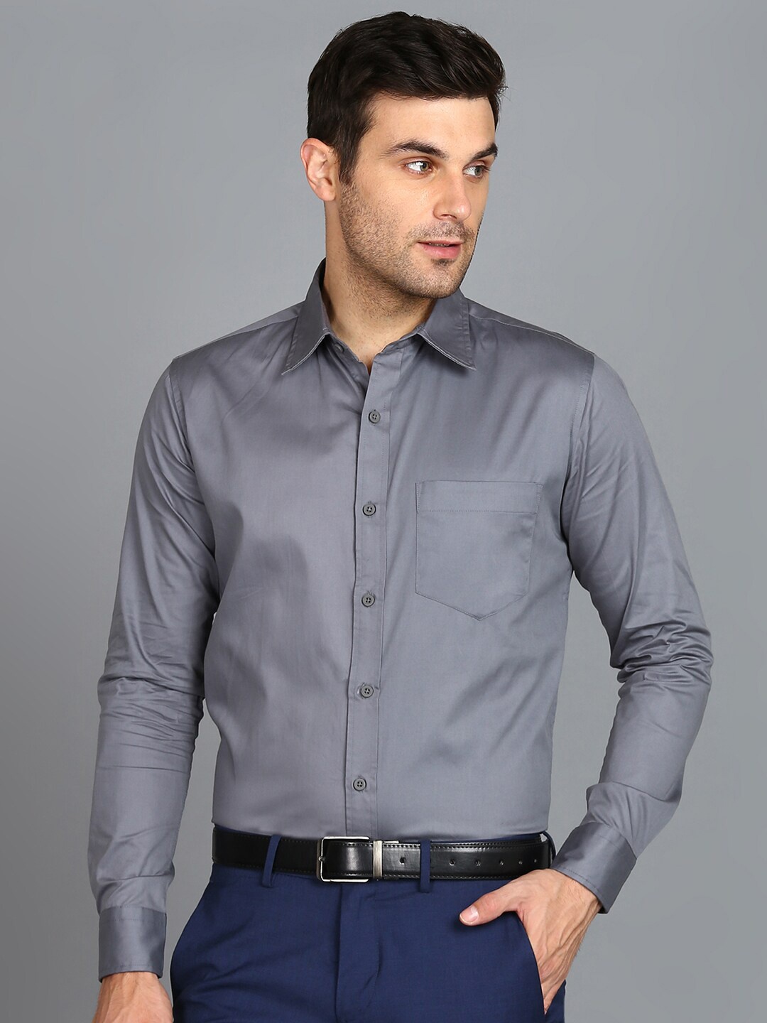 

ZNX Clothing Premium Printed Cotton Formal Shirt, Grey