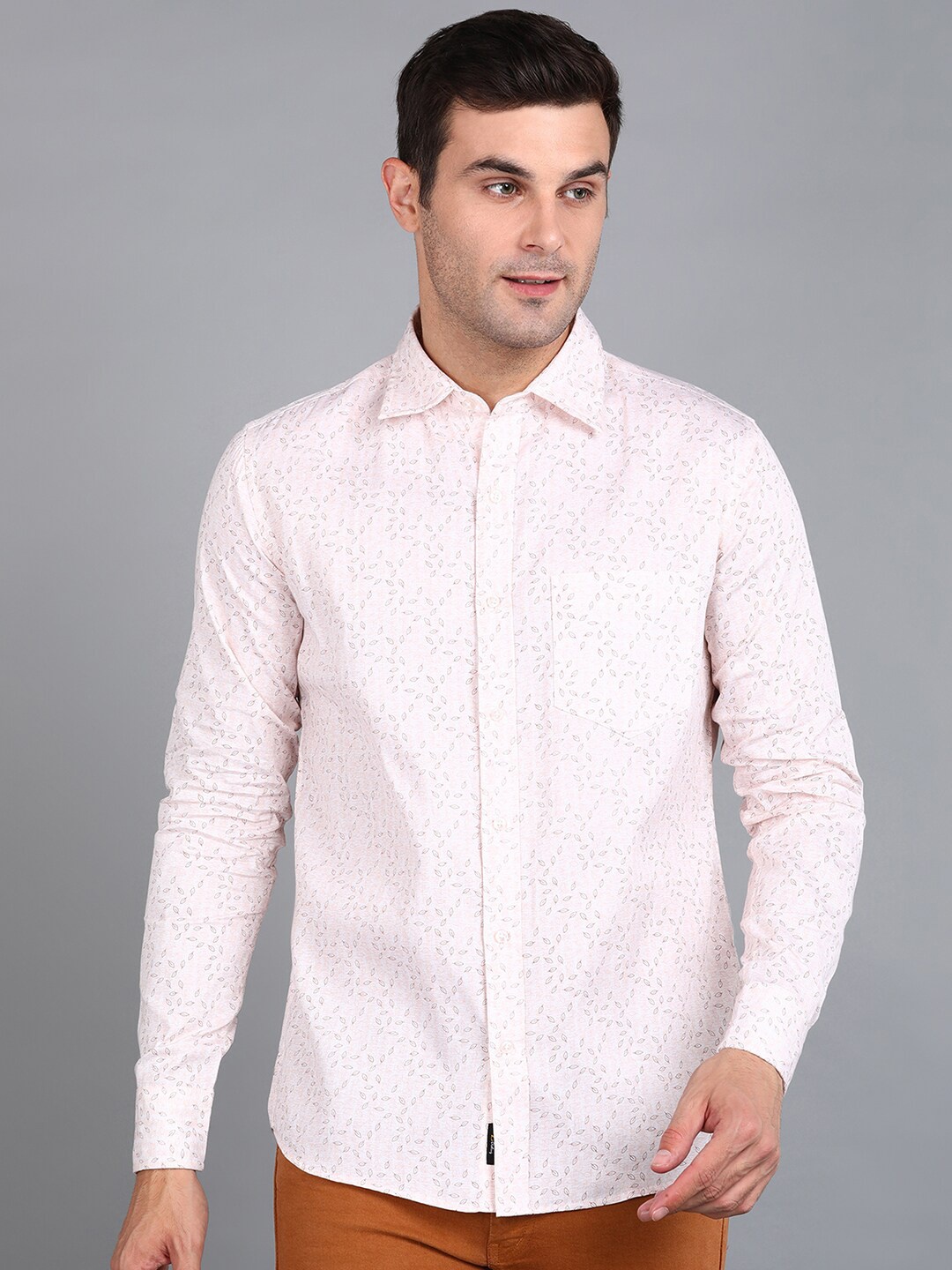 ZNX Clothing Premium Floral Printed Cotton Formal Shirt, Beige
