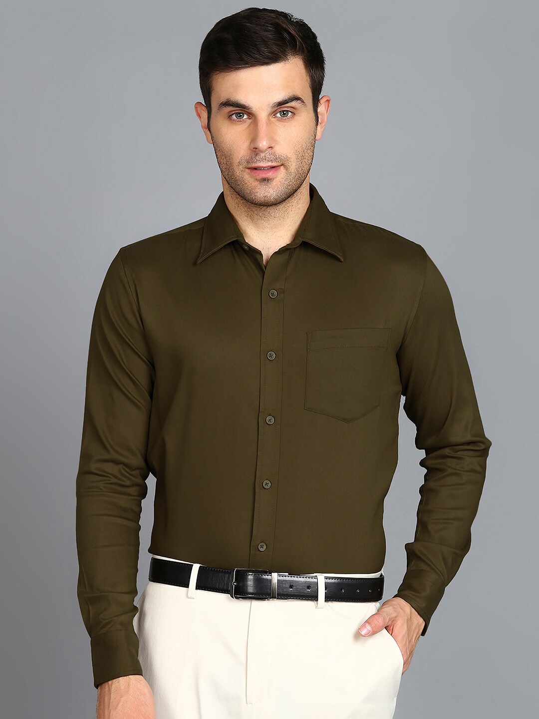 

ZNX Clothing Spread Collar Premium Cotton Formal Shirt, Olive