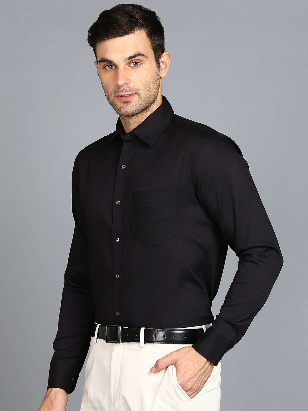 

ZNX Clothing Premium Printed Cotton Formal Shirt, Black
