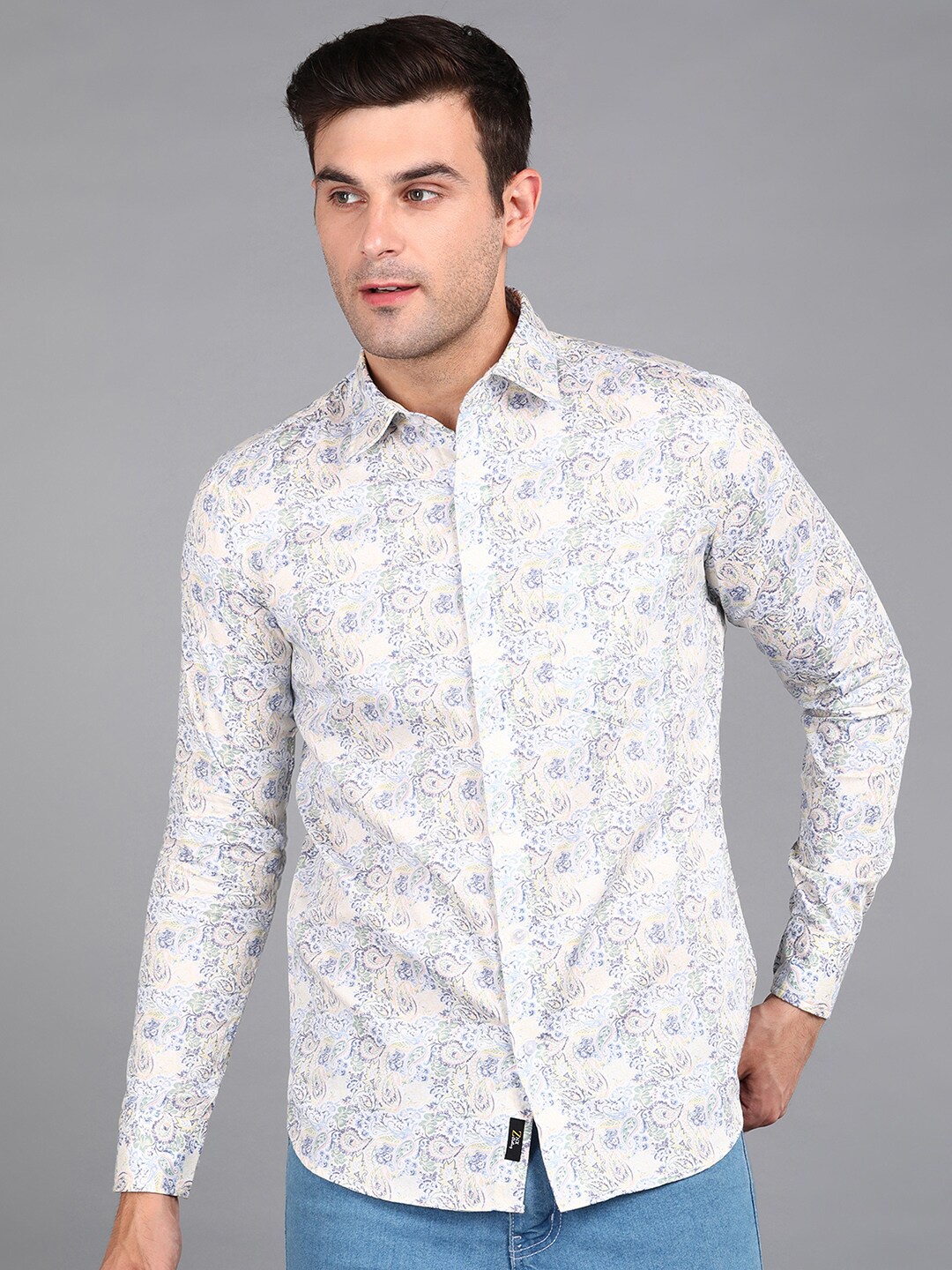 ZNX Clothing Premium Floral Printed Cotton Formal Shirt, Off white