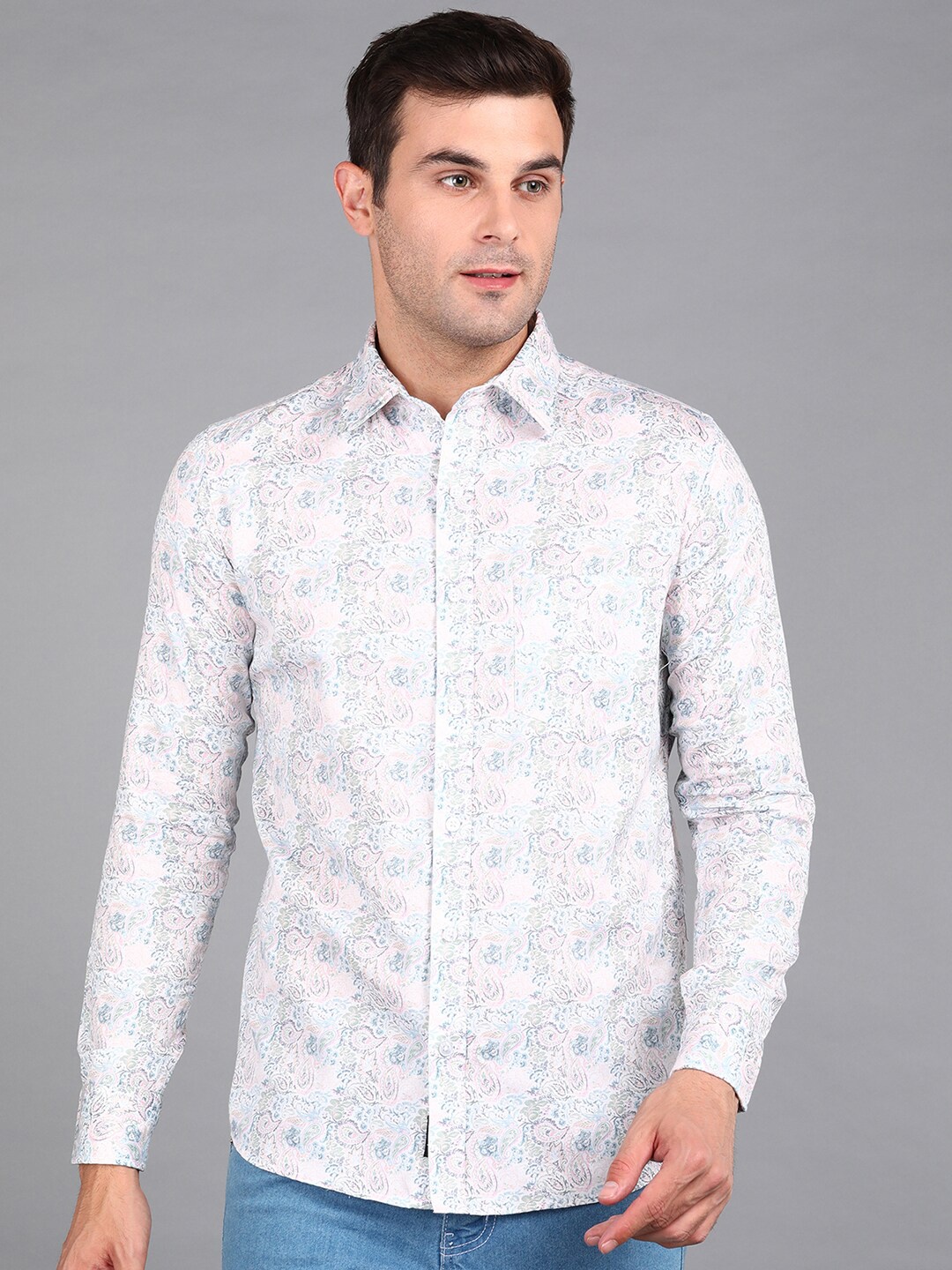 

ZNX Clothing Premium Floral Printed Cotton Formal Shirt, Off white