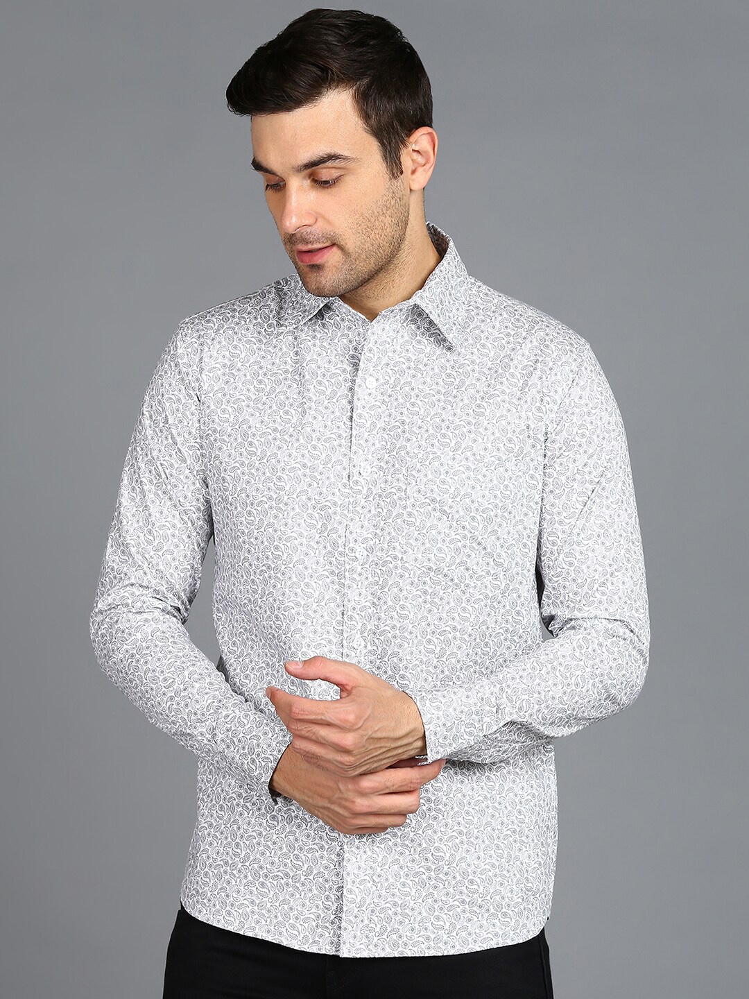 

ZNX Clothing Premium Floral Printed Cotton Formal Shirt, Grey