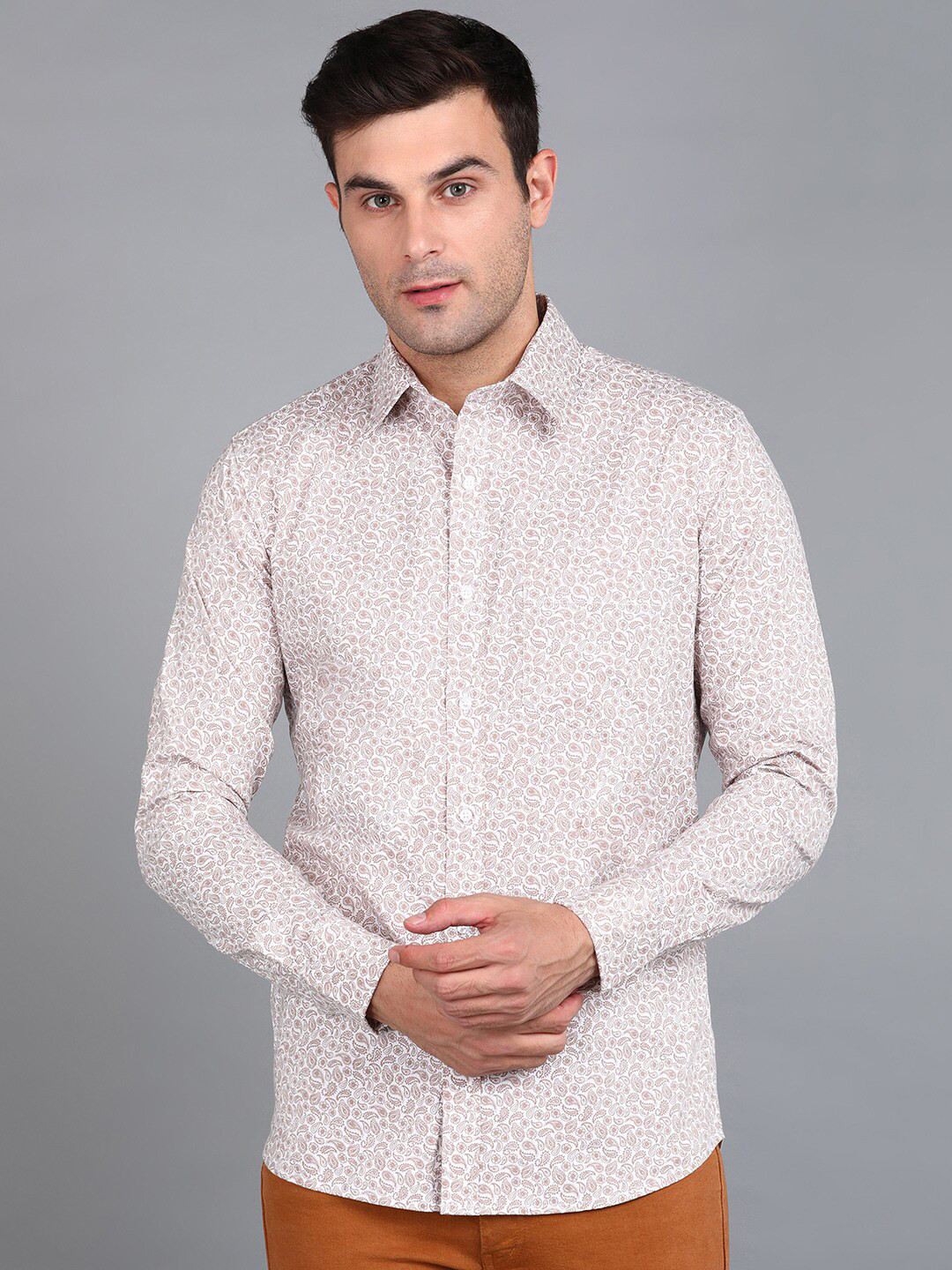 ZNX Clothing Premium Micro Ditsy Printed Cotton Casual Shirt, White